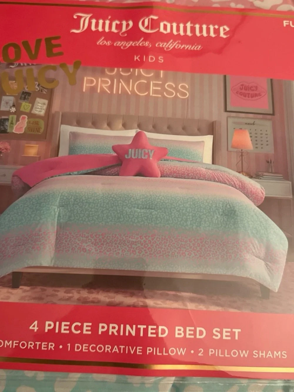 Juicy Couture Kids Juicy Princess Pink and Aqua 4-Piece Comforter Set